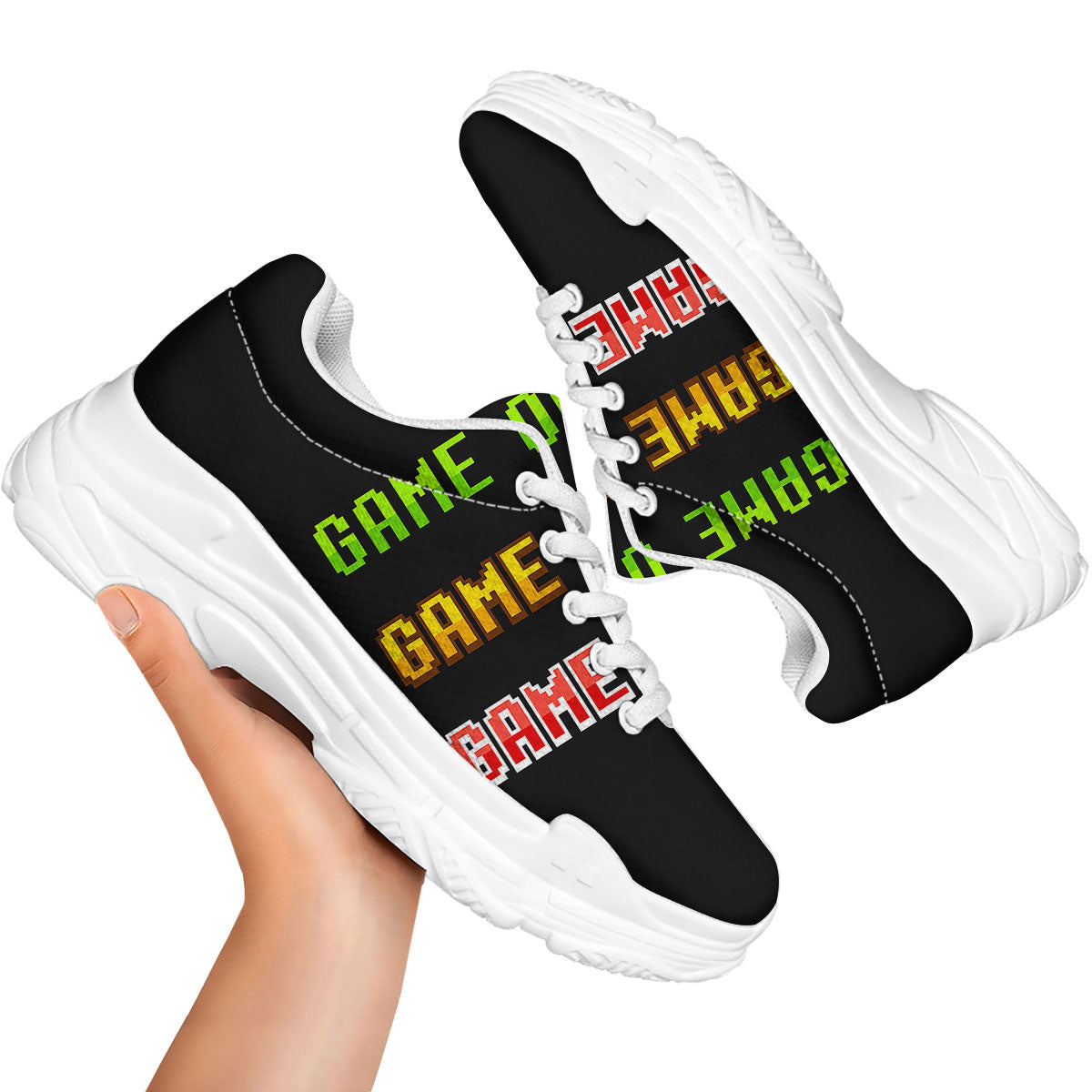 Game Over 8-Bit Print White Chunky Shoes-grizzshop