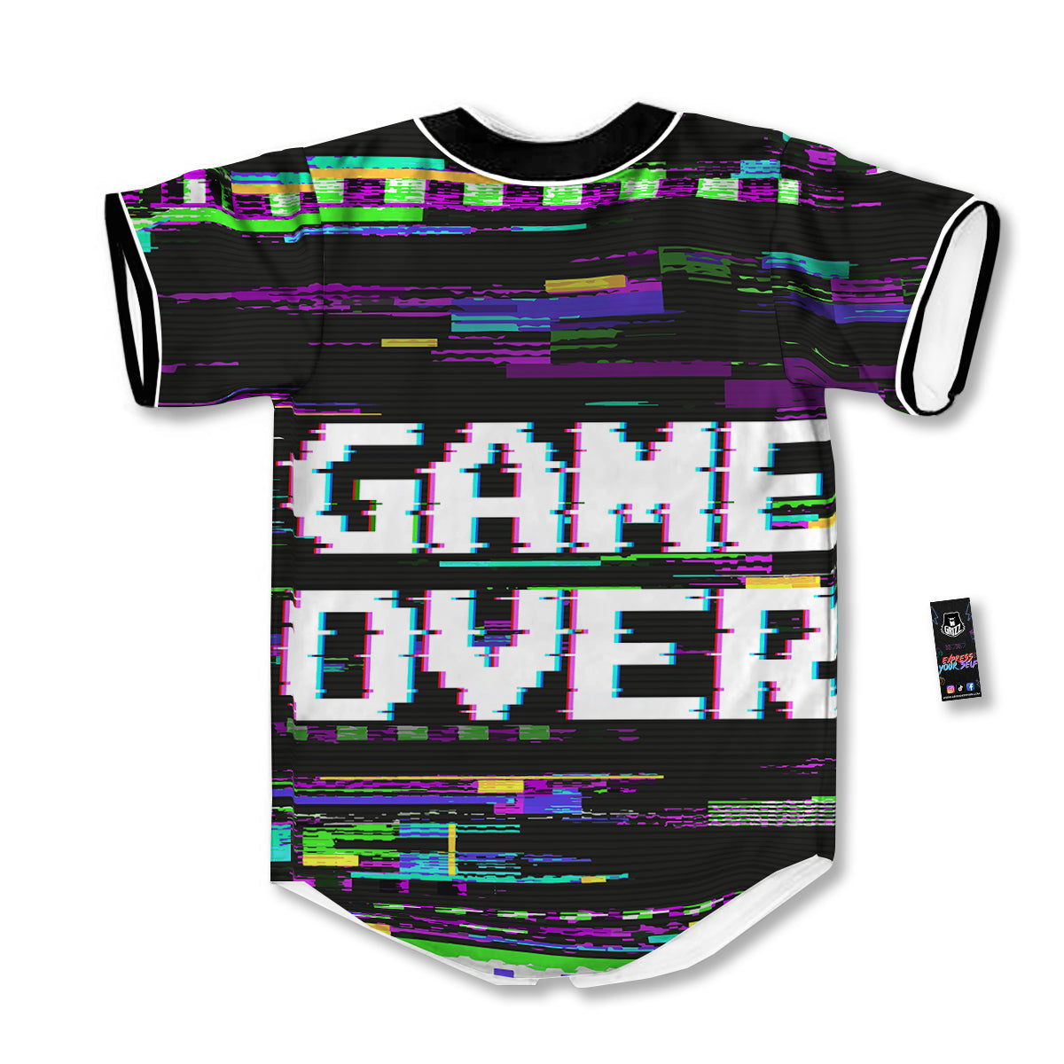 Game Over Text Glitch Effect Print Baseball Jersey-grizzshop