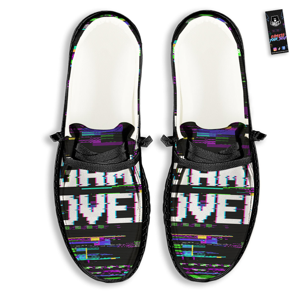 Game Over Text Glitch Effect Print Black Loafers-grizzshop