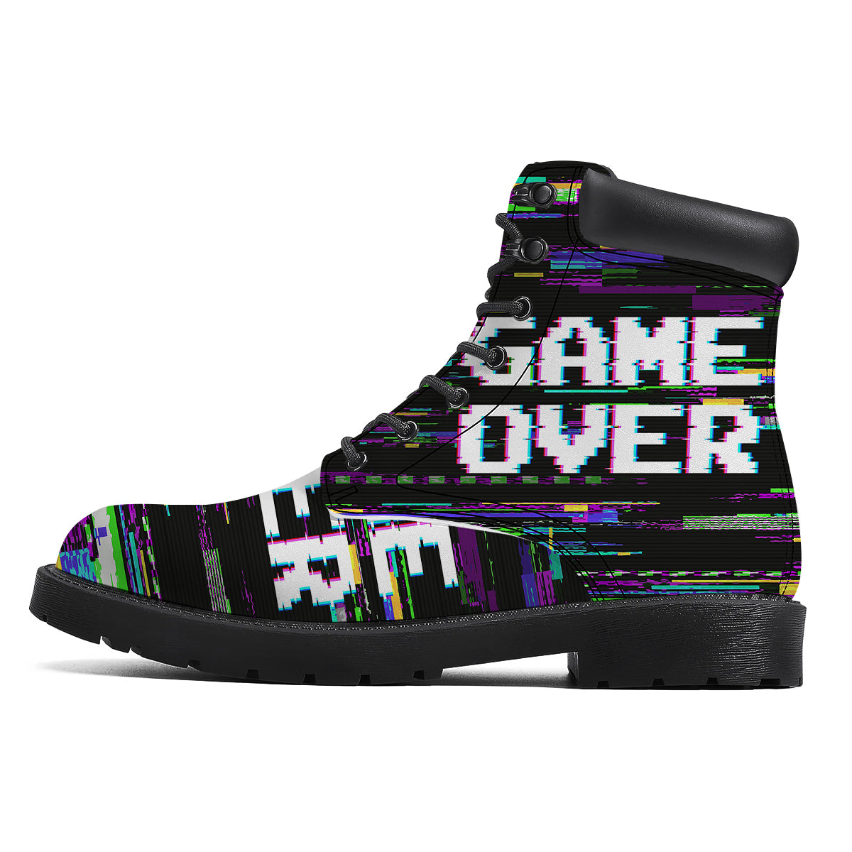 Game Over Text Glitch Effect Print Boots-grizzshop