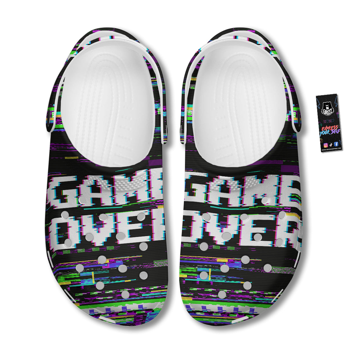Game Over Text Glitch Effect Print Clog-grizzshop