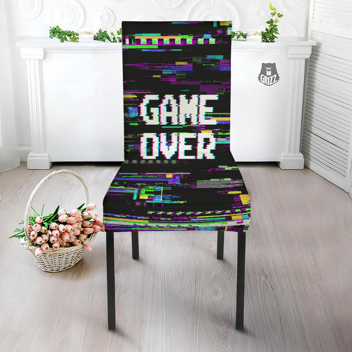 Game Over Text Glitch Effect Print Dining Chair Slipcover-grizzshop