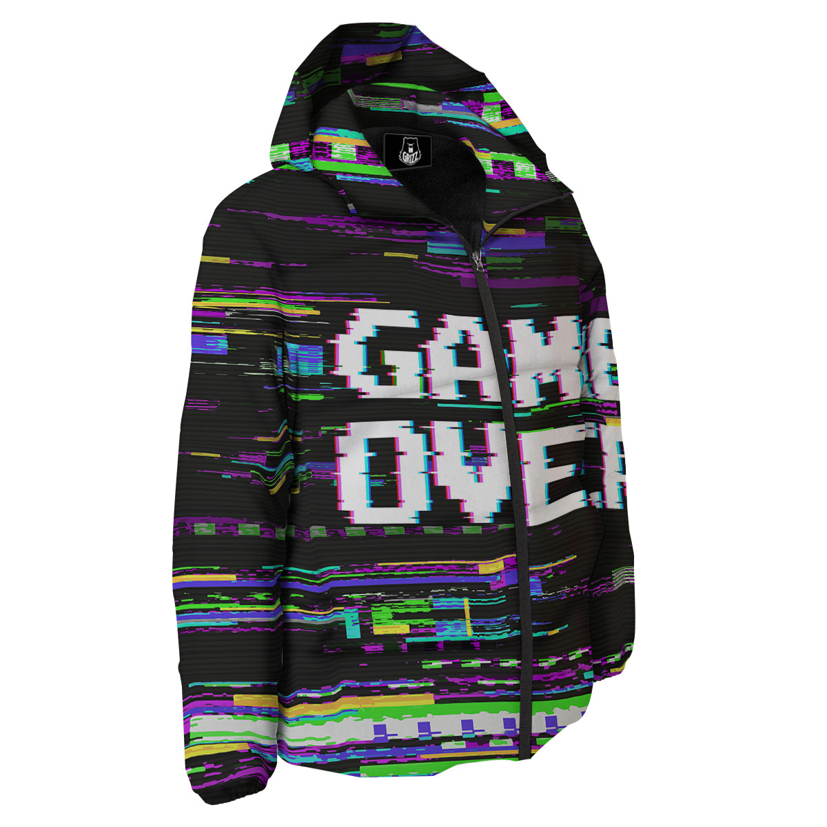 Game Over Text Glitch Effect Print Down Jacket-grizzshop