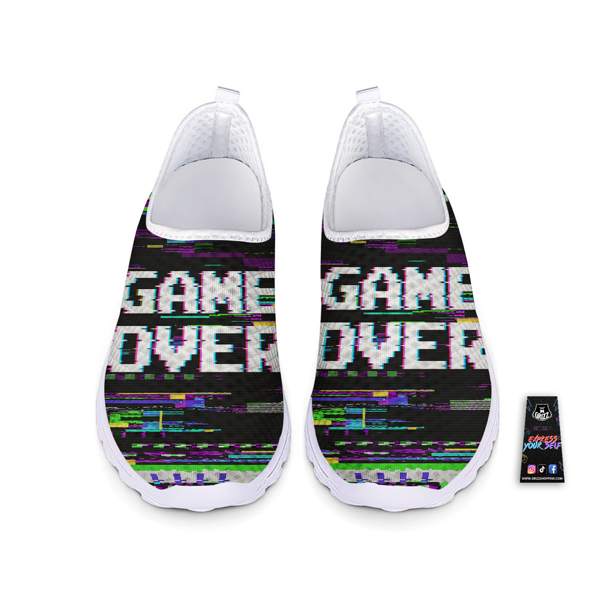 Game Over Text Glitch Effect Print Nurse Shoes-grizzshop