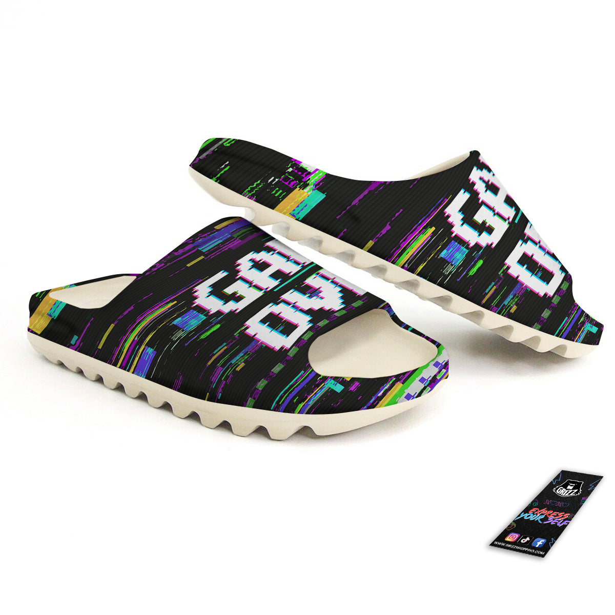 Game Over Text Glitch Effect Print Sandals-grizzshop