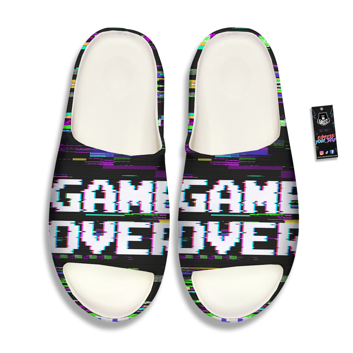 Game Over Text Glitch Effect Print Sandals-grizzshop