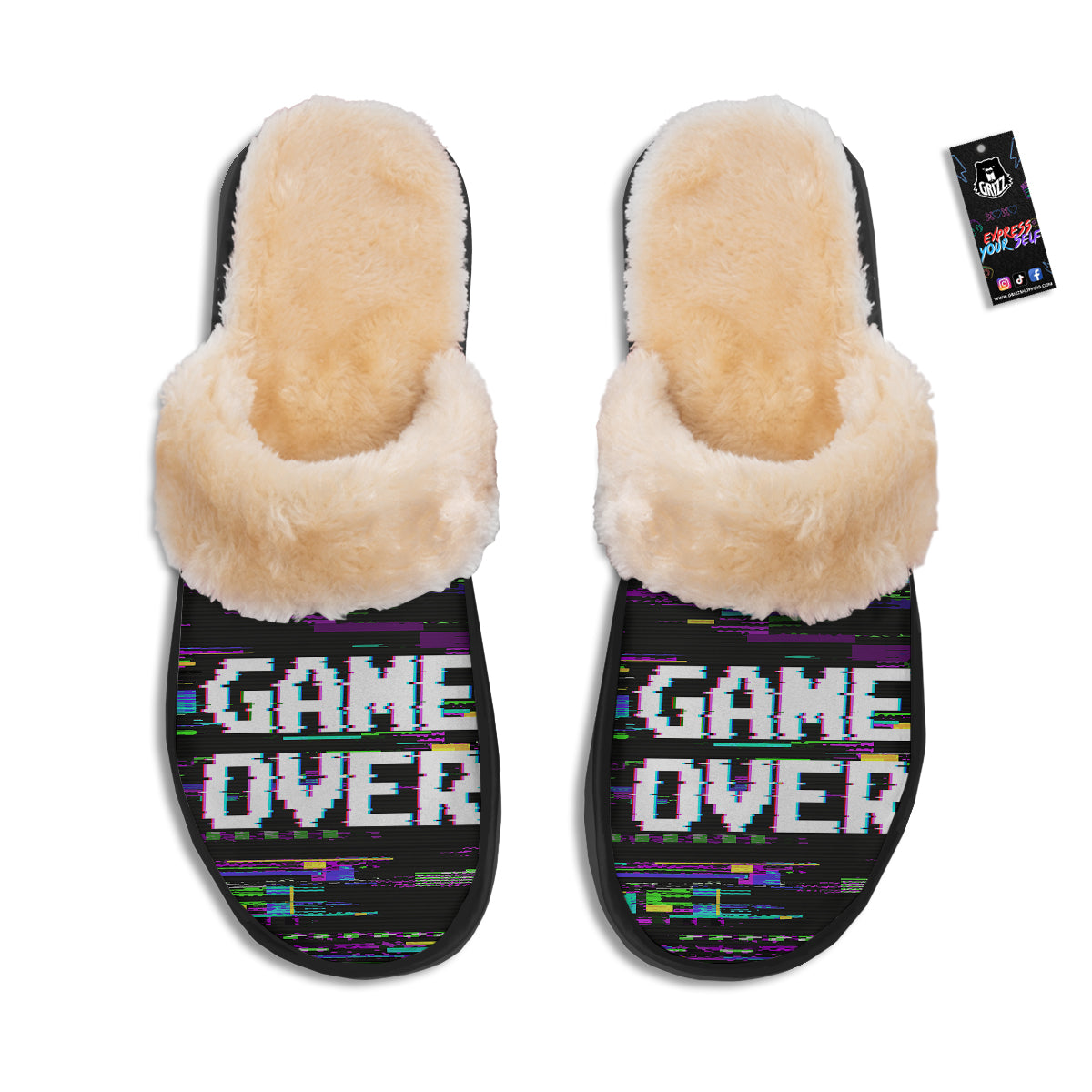 Game Over Text Glitch Effect Print Slippers-grizzshop