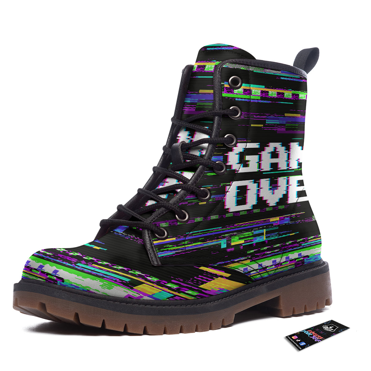 Game Over Text Glitch Effect Print Work Boots-grizzshop