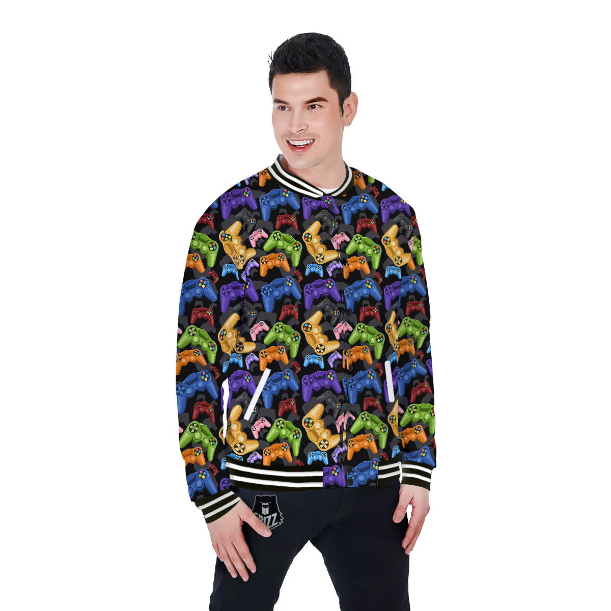 Game Pads Colorful Print Pattern Baseball Jacket-grizzshop