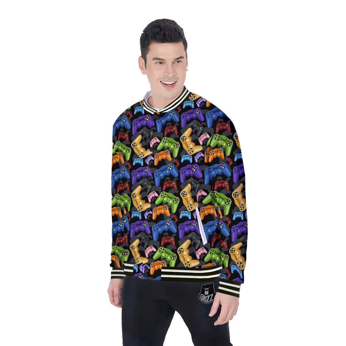 Game Pads Colorful Print Pattern Baseball Jacket-grizzshop