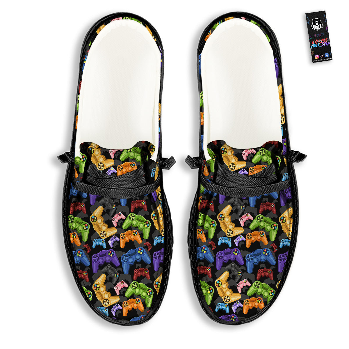 Game Pads Colorful Print Pattern Black Loafers-grizzshop