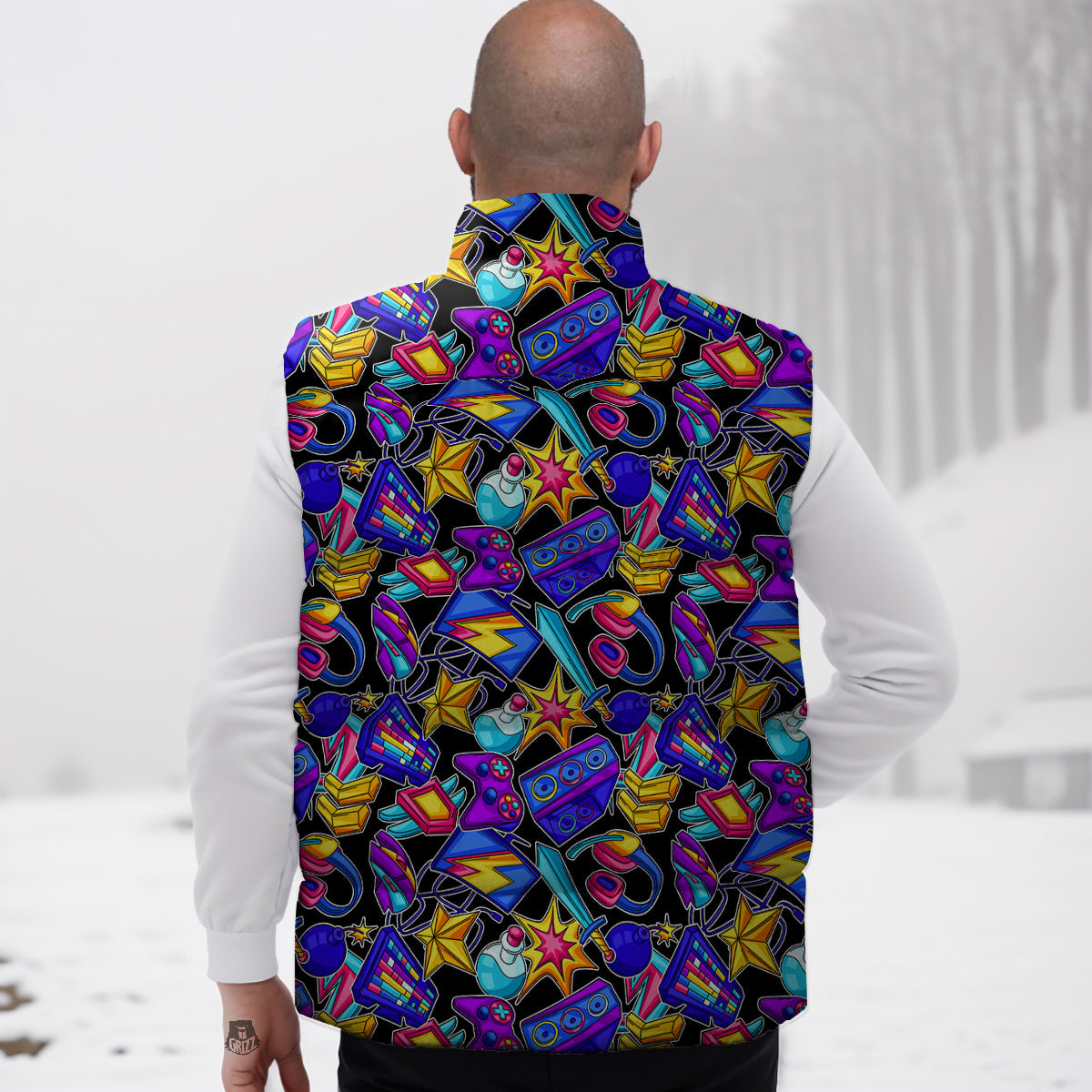 Gaming Items Colorful Print Pattern Down Vest-grizzshop