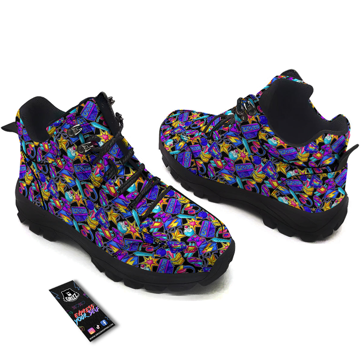 Gaming Items Colorful Print Pattern Hiking Shoes-grizzshop