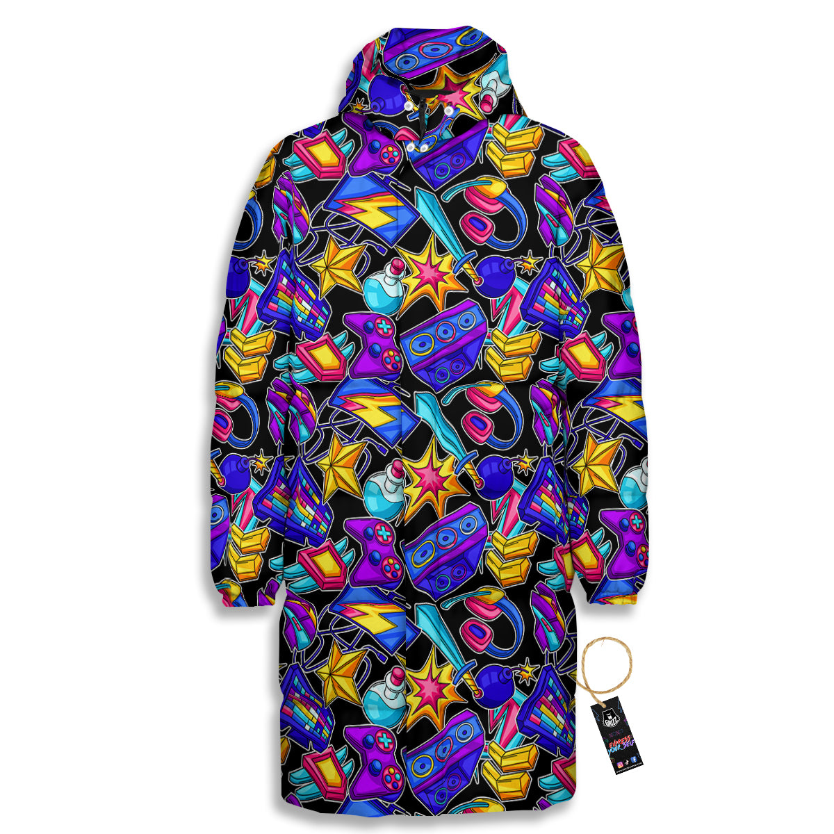 Gaming Items Colorful Print Pattern Long Down Jacket-grizzshop