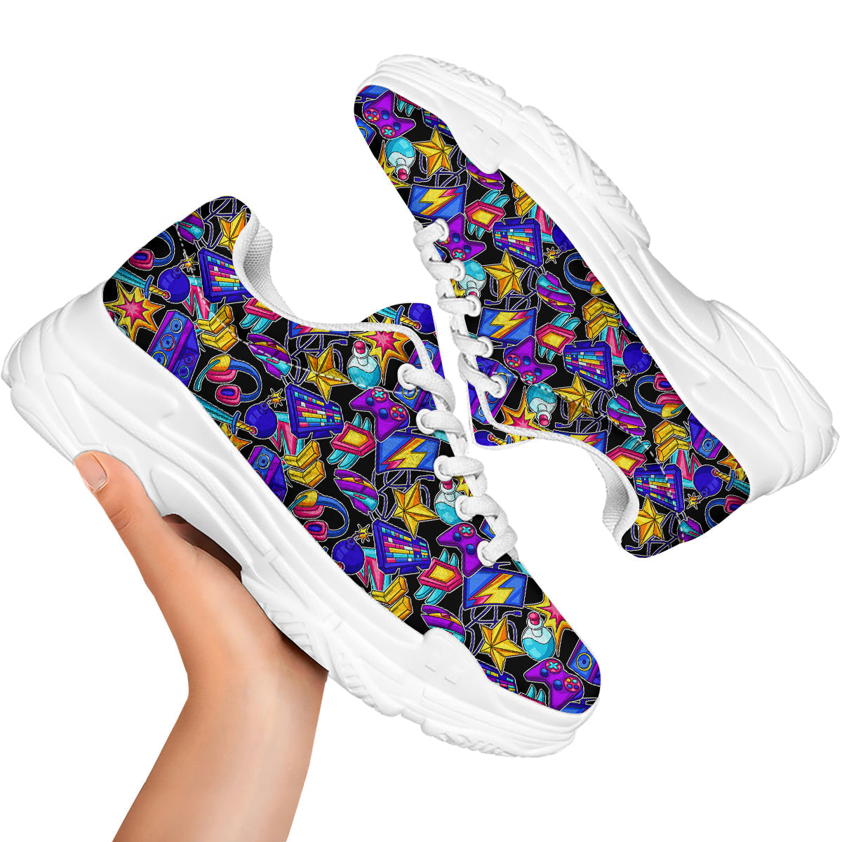 Gaming Items Colorful Print Pattern White Chunky Shoes-grizzshop