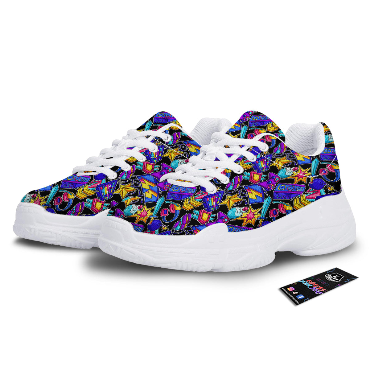 Gaming Items Colorful Print Pattern White Chunky Shoes-grizzshop
