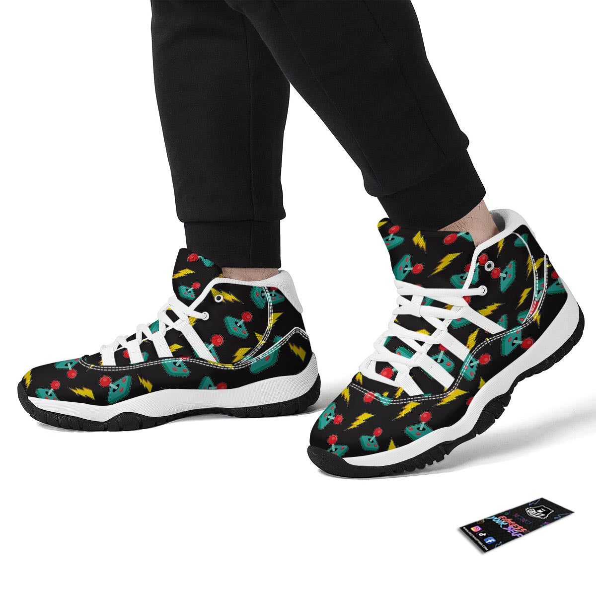 Gaming Joystick Pattern Print White Bball Shoes-grizzshop