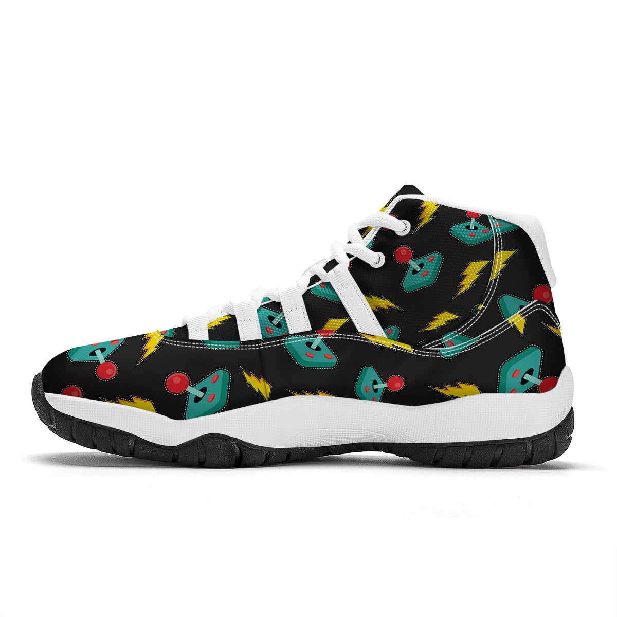 Gaming Joystick Pattern Print White Bball Shoes-grizzshop