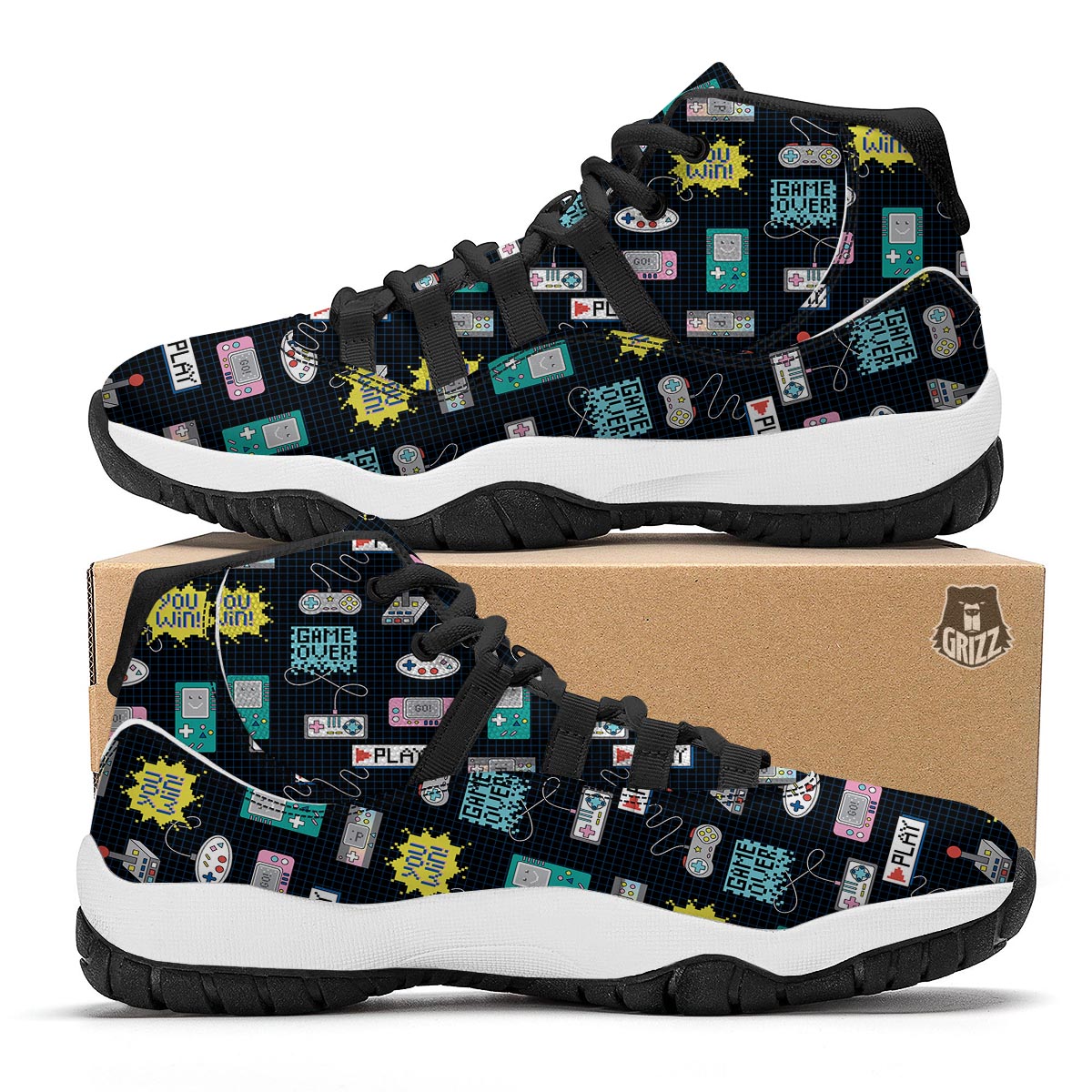 Gaming Print Pattern Black Bball Shoes-grizzshop