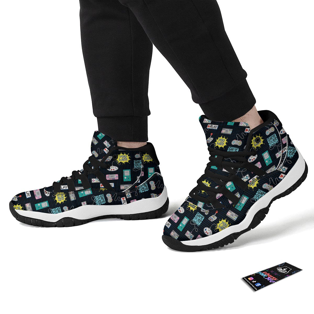 Gaming Print Pattern Black Bball Shoes-grizzshop