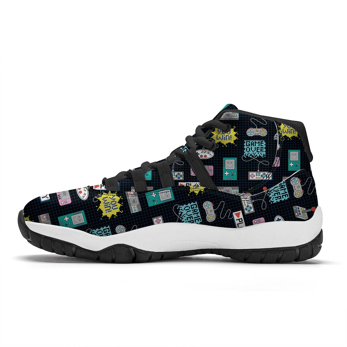 Gaming Print Pattern Black Bball Shoes-grizzshop