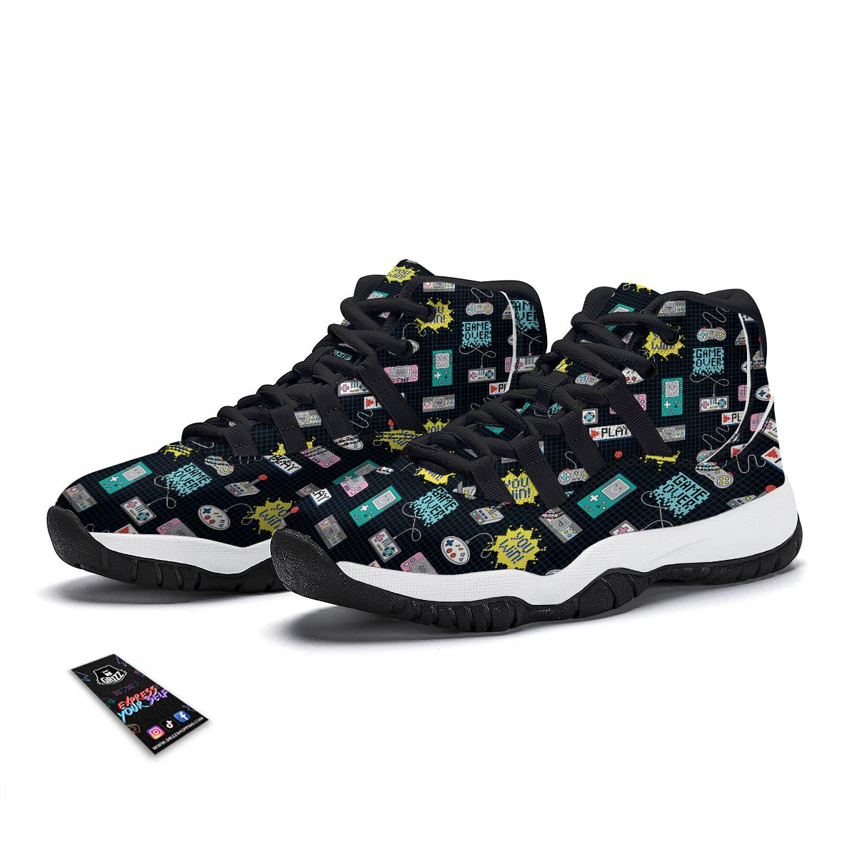 Gaming Print Pattern Black Bball Shoes-grizzshop