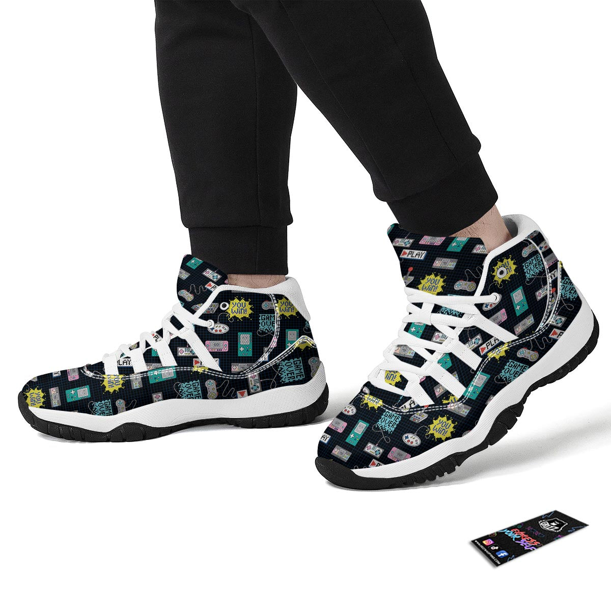 Gaming Print Pattern White Bball Shoes-grizzshop