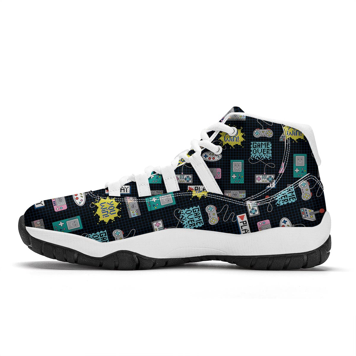 Gaming Print Pattern White Bball Shoes-grizzshop