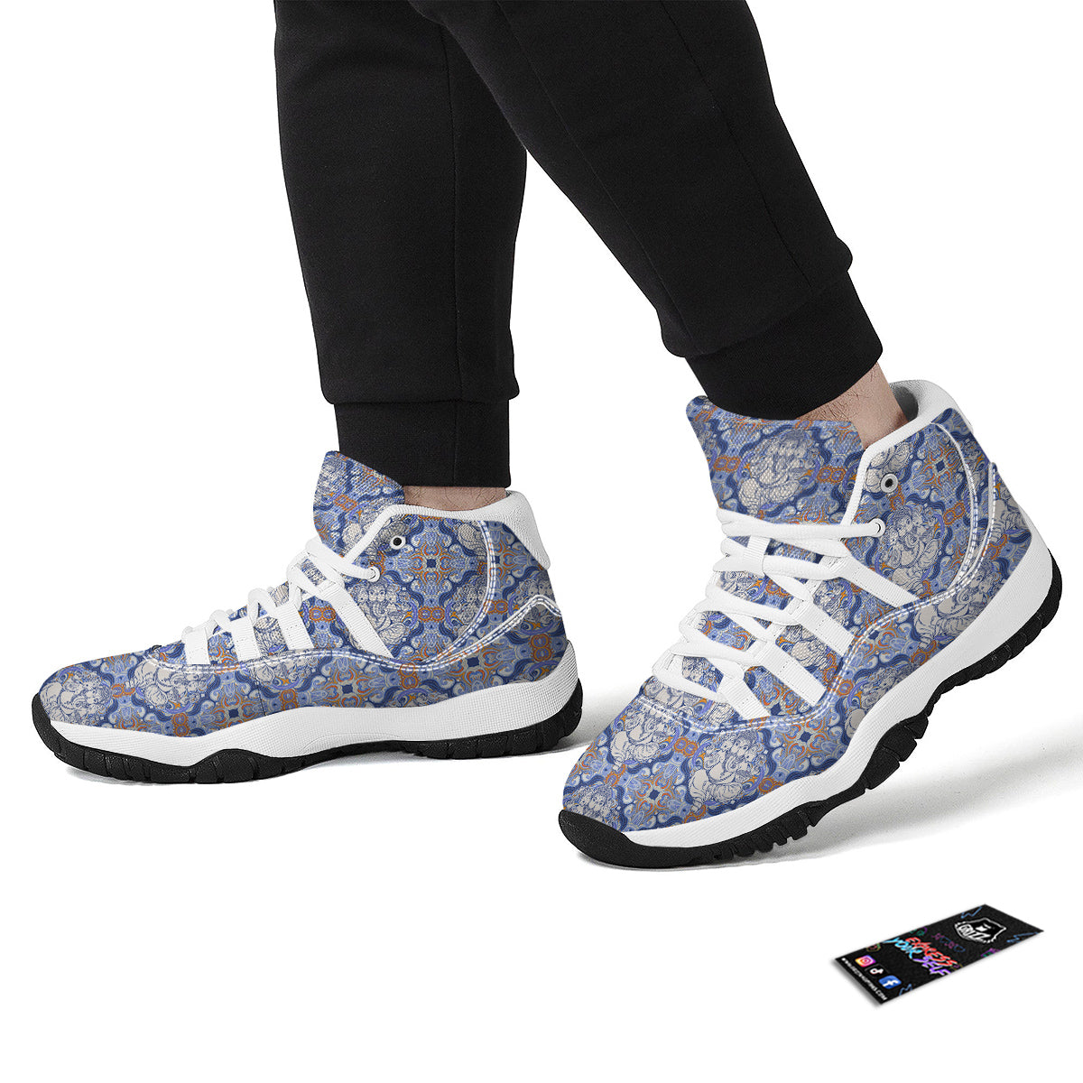 Ganesha Blue Print Pattern White Bball Shoes-grizzshop