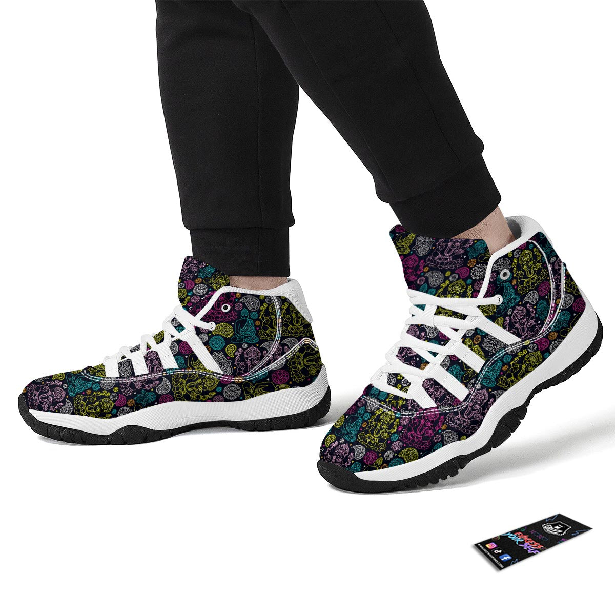 Ganesha Pattern Print White Bball Shoes-grizzshop
