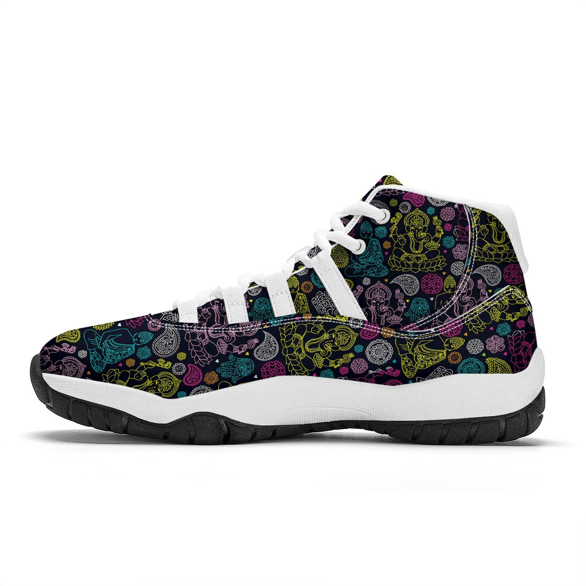 Ganesha Pattern Print White Bball Shoes-grizzshop
