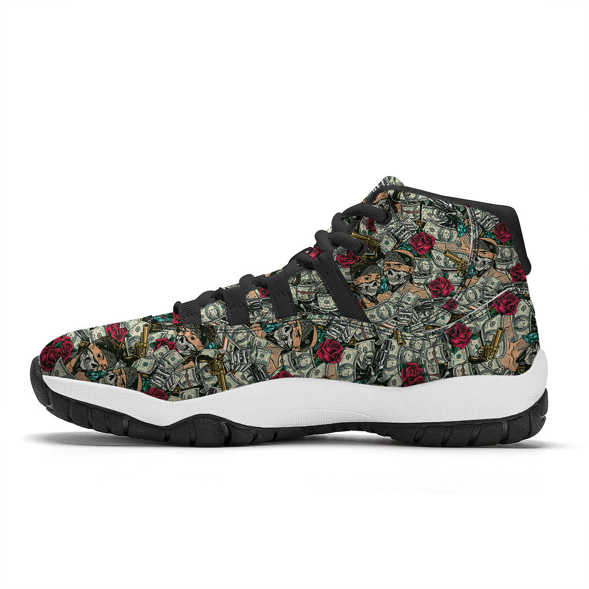 Gang Gun And Money Vintage Print Pattern Black Bball Shoes-grizzshop