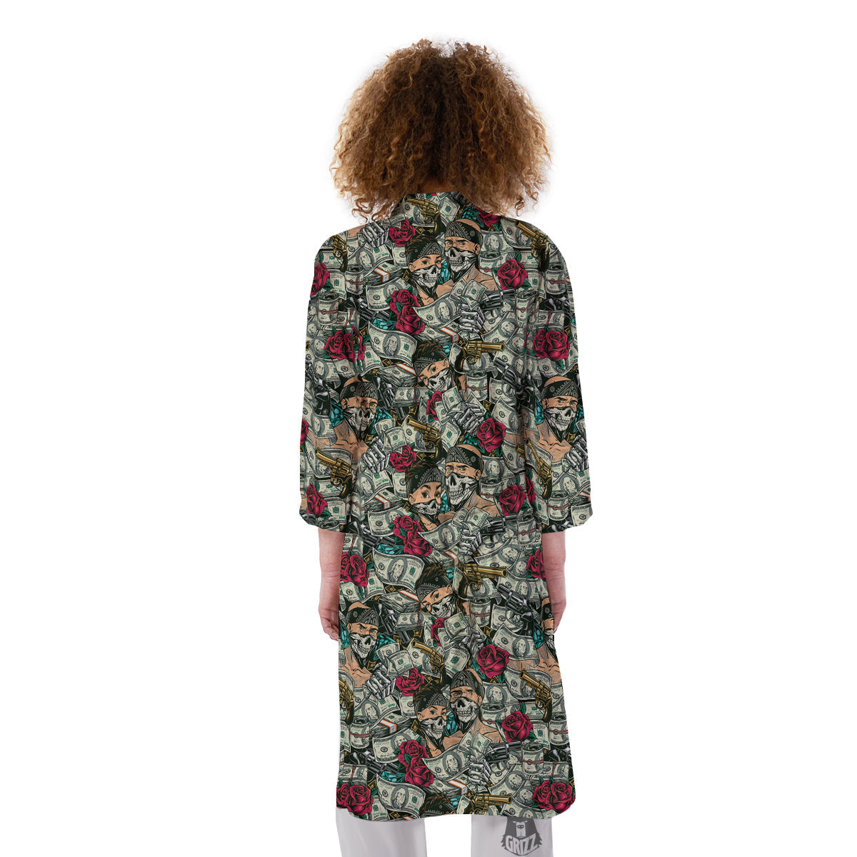 Gang Gun And Money Vintage Print Pattern Kimono-grizzshop