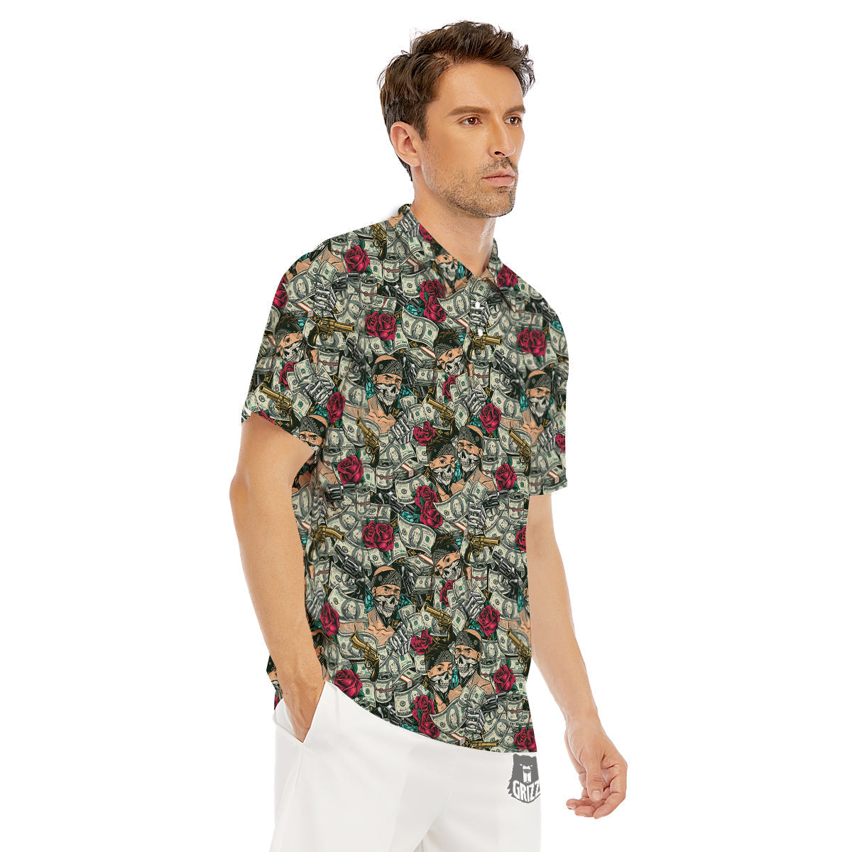 Gang Gun And Money Vintage Print Pattern Men's Golf Shirts-grizzshop