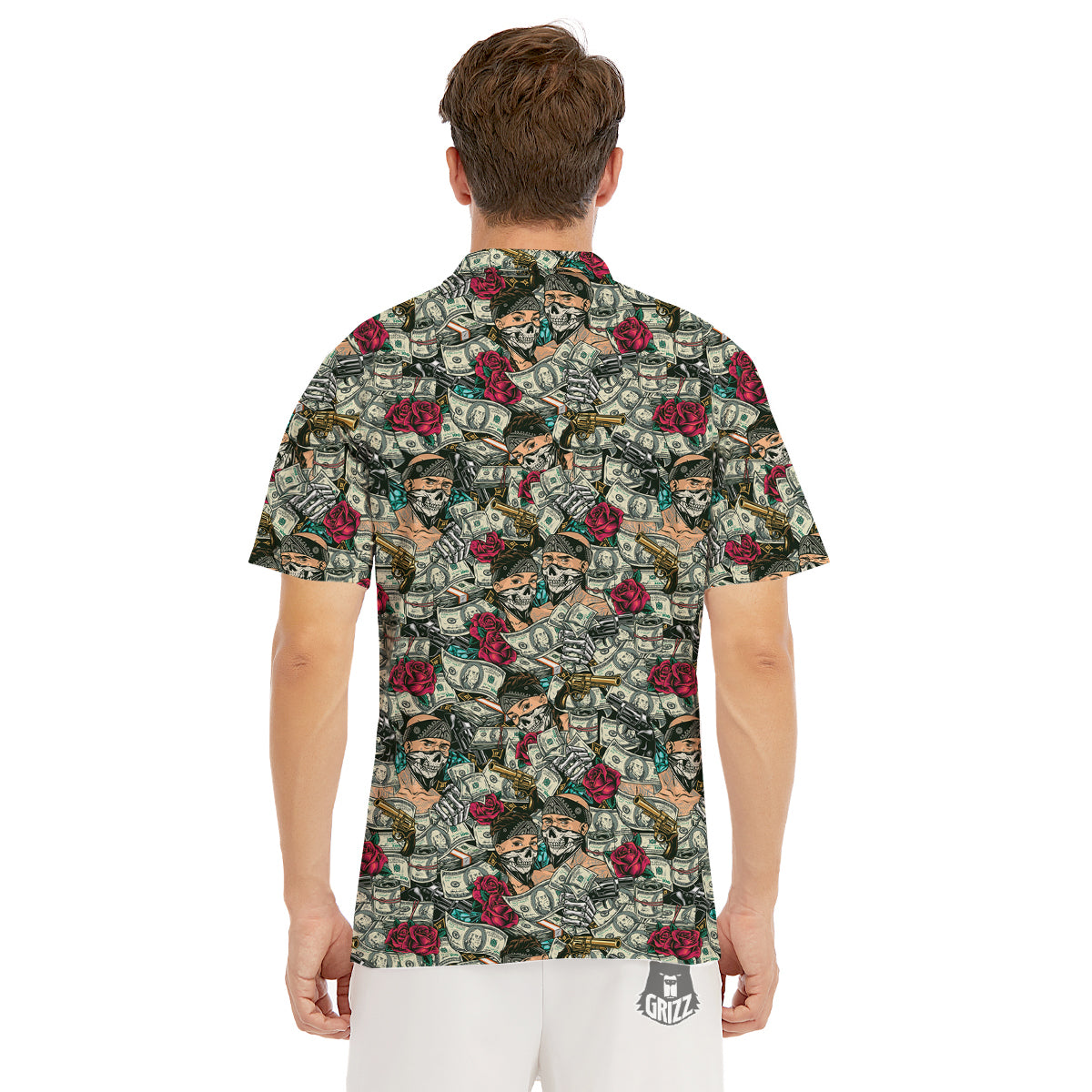 Gang Gun And Money Vintage Print Pattern Men's Golf Shirts-grizzshop
