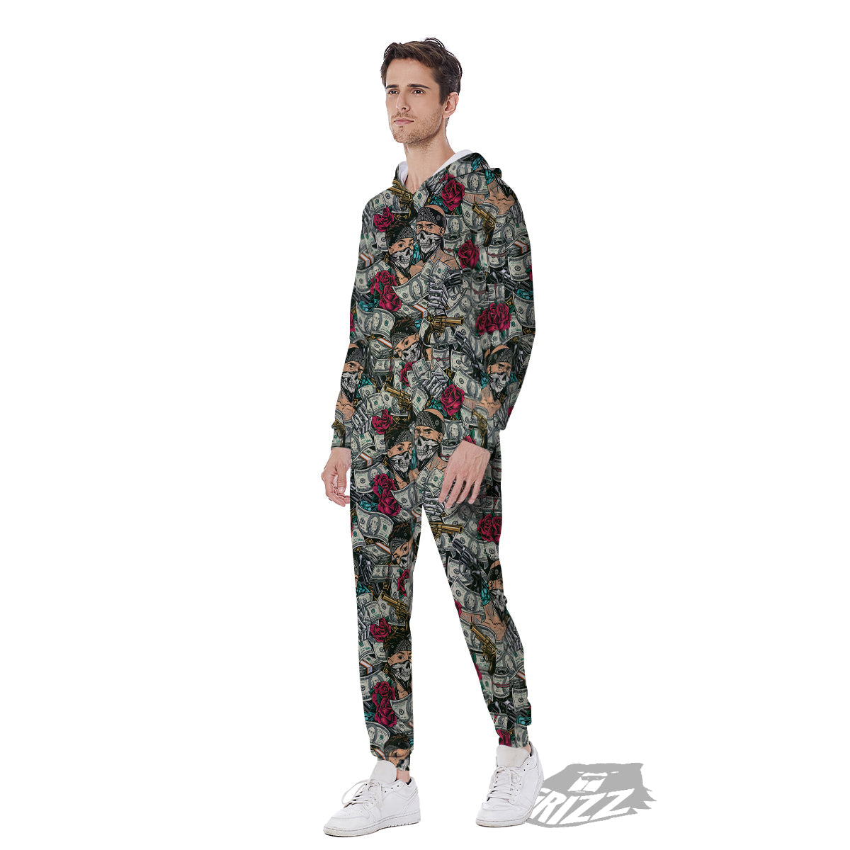 Gang Gun And Money Vintage Print Pattern Men's Jumpsuit-grizzshop