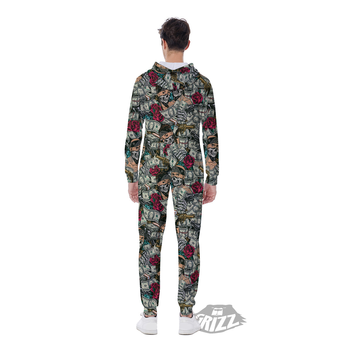 Gang Gun And Money Vintage Print Pattern Men's Jumpsuit-grizzshop