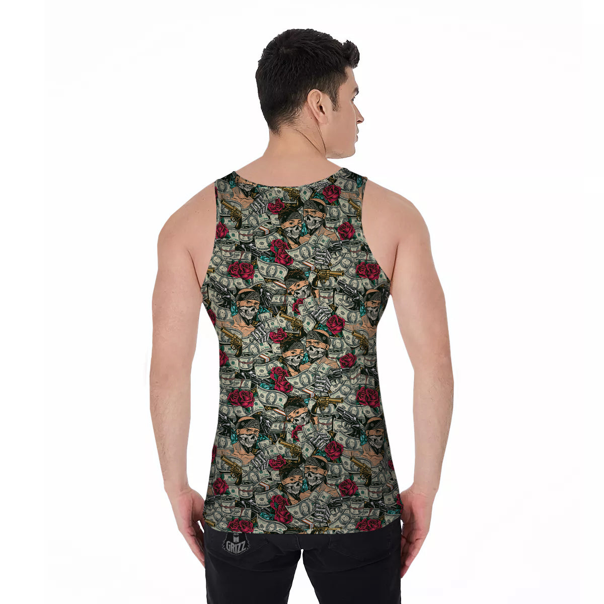 Gang Gun And Money Vintage Print Pattern Men's Tank Top-grizzshop
