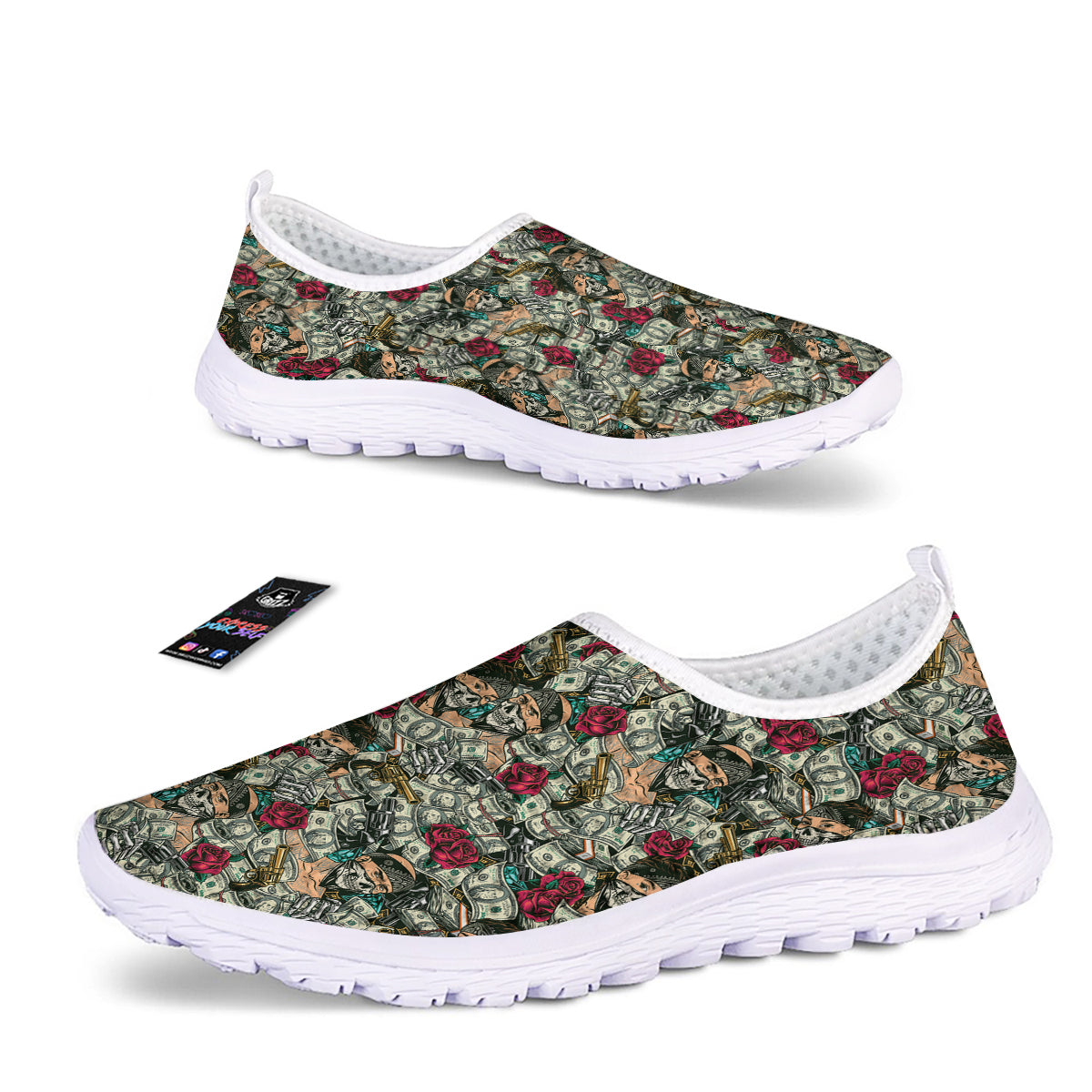 Gang Gun And Money Vintage Print Pattern Nurse Shoes-grizzshop
