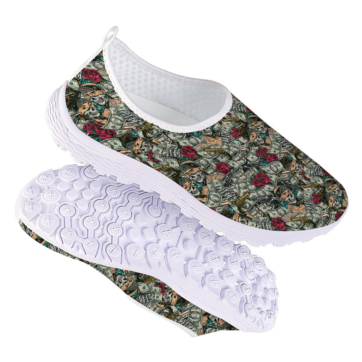 Gang Gun And Money Vintage Print Pattern Nurse Shoes-grizzshop