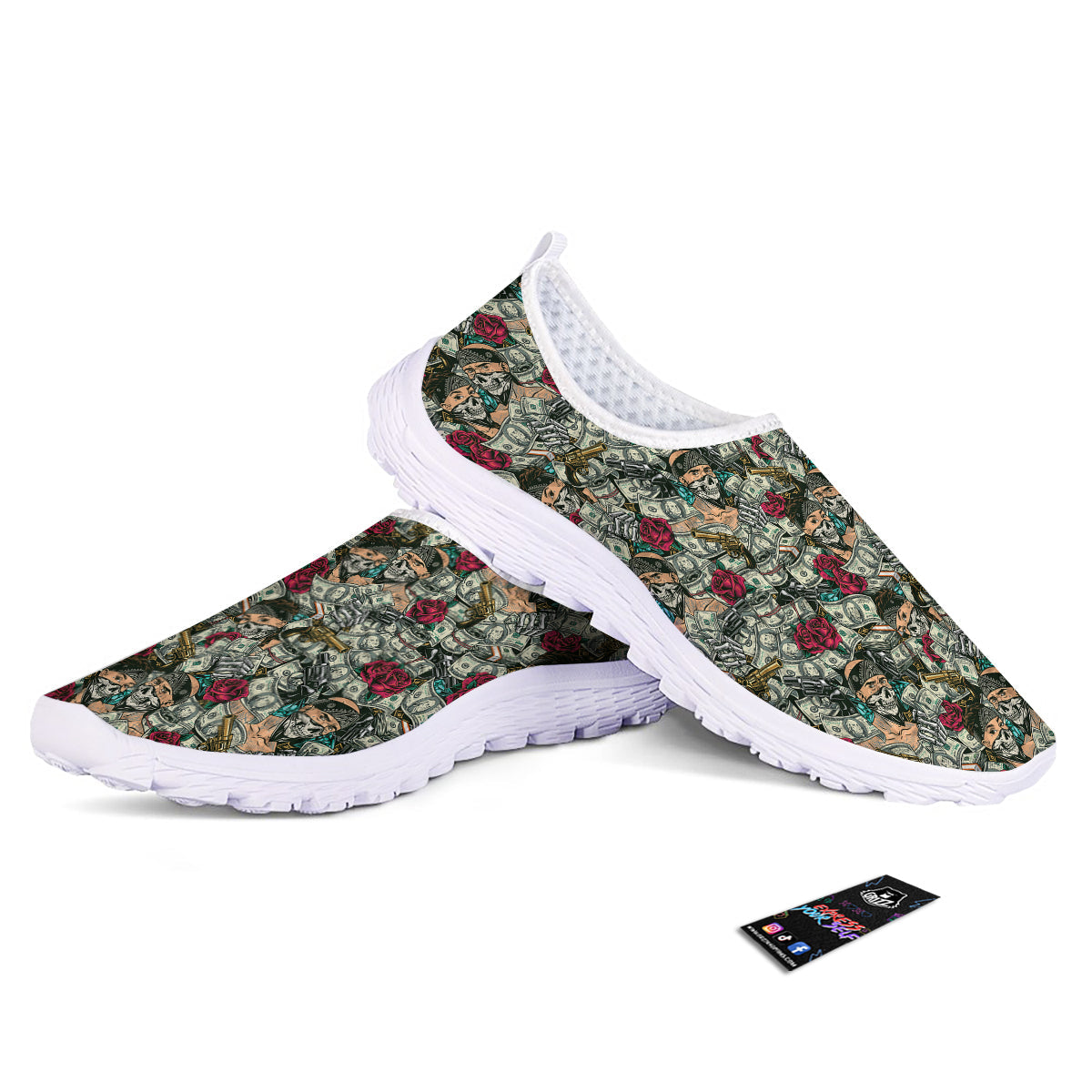 Gang Gun And Money Vintage Print Pattern Nurse Shoes-grizzshop