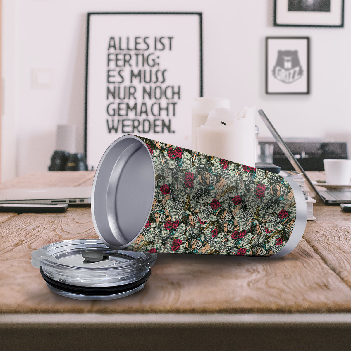 Gang Gun And Money Vintage Print Pattern Tumbler-grizzshop