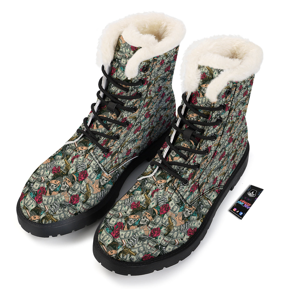 Gang Gun And Money Vintage Print Pattern Winter Boots-grizzshop