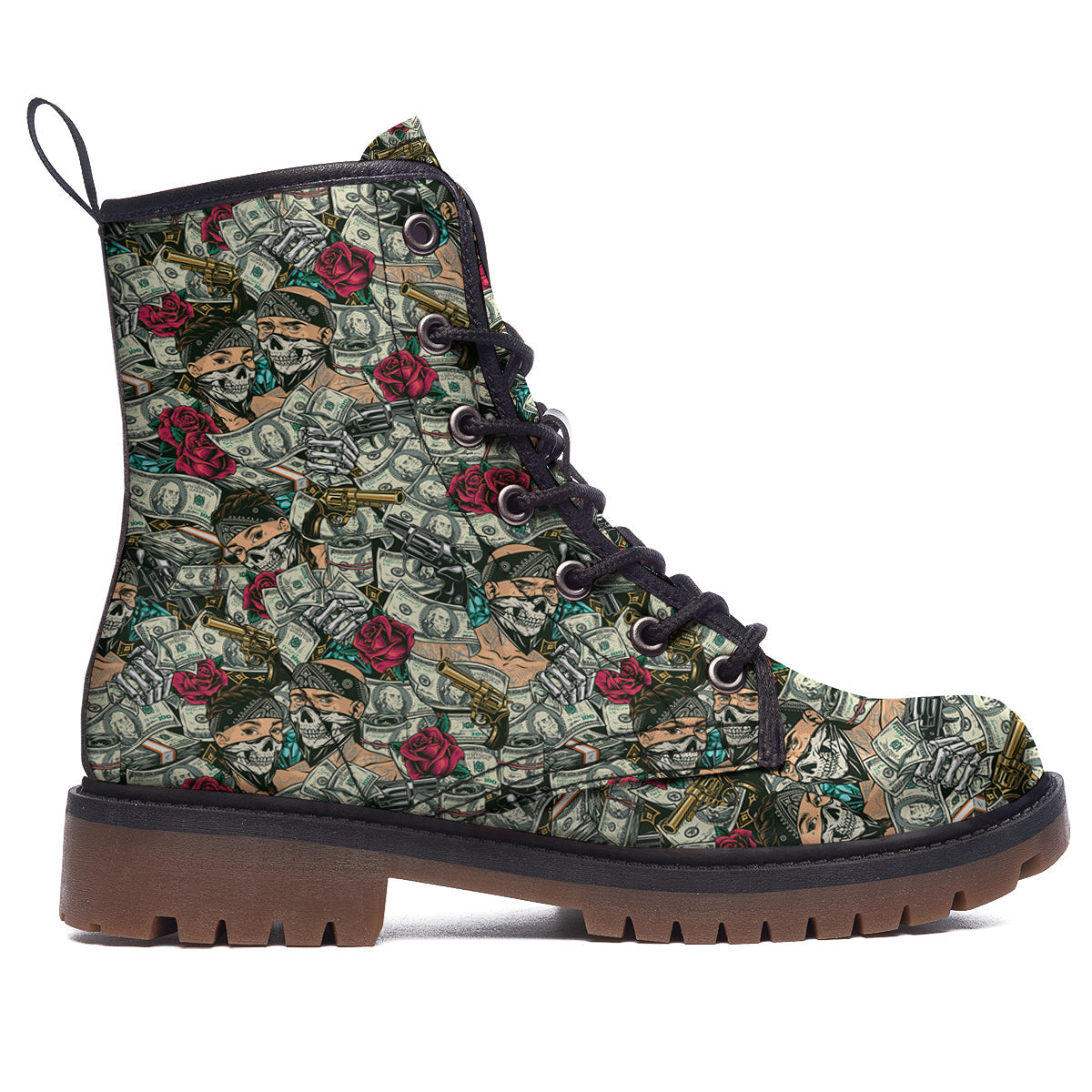 Gang Gun And Money Vintage Print Pattern Work Boots-grizzshop