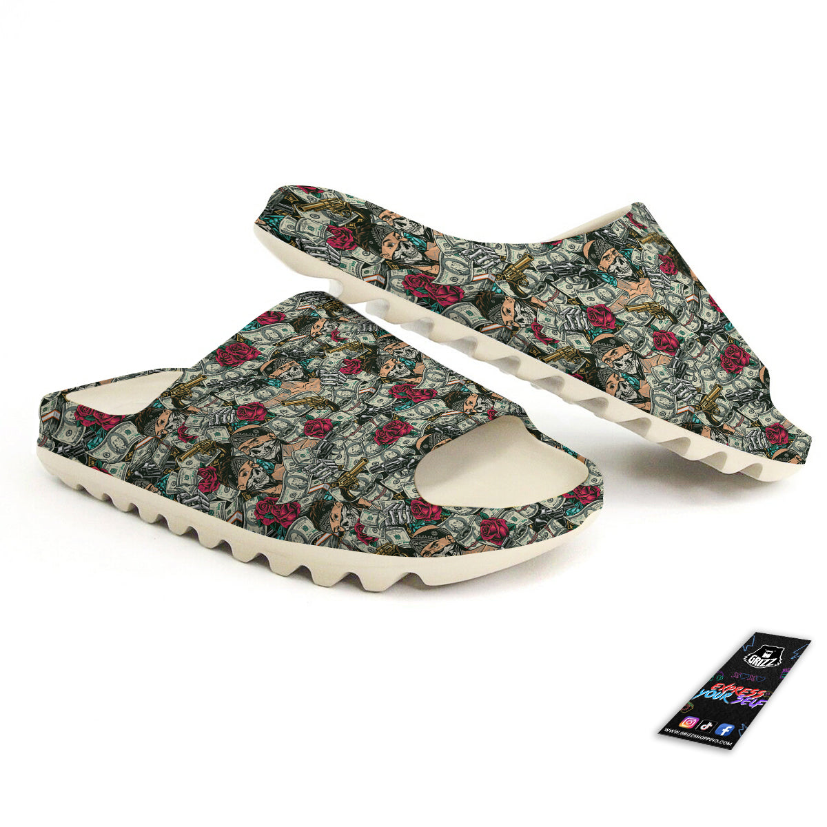 Gang Gun And Money Vintage Print Pattern Sandals-grizzshop