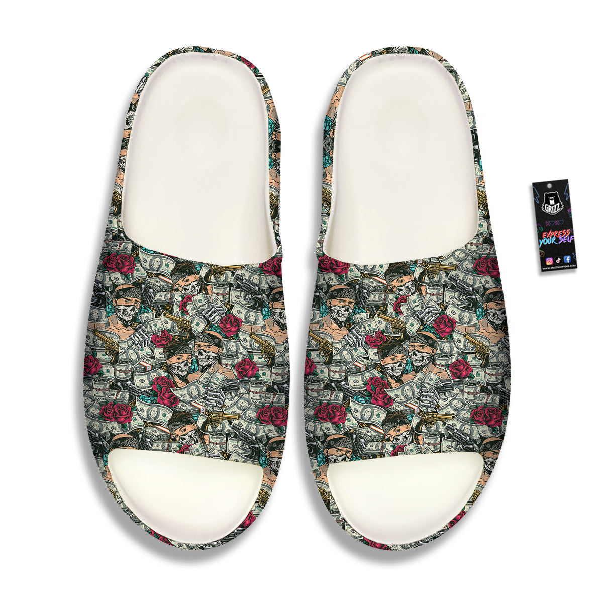 Gang Gun And Money Vintage Print Pattern Sandals-grizzshop