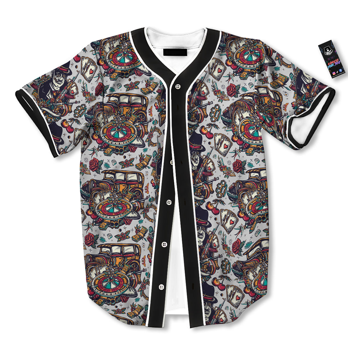 Gangsters And Criminal Tattoo Print Pattern Baseball Jersey-grizzshop