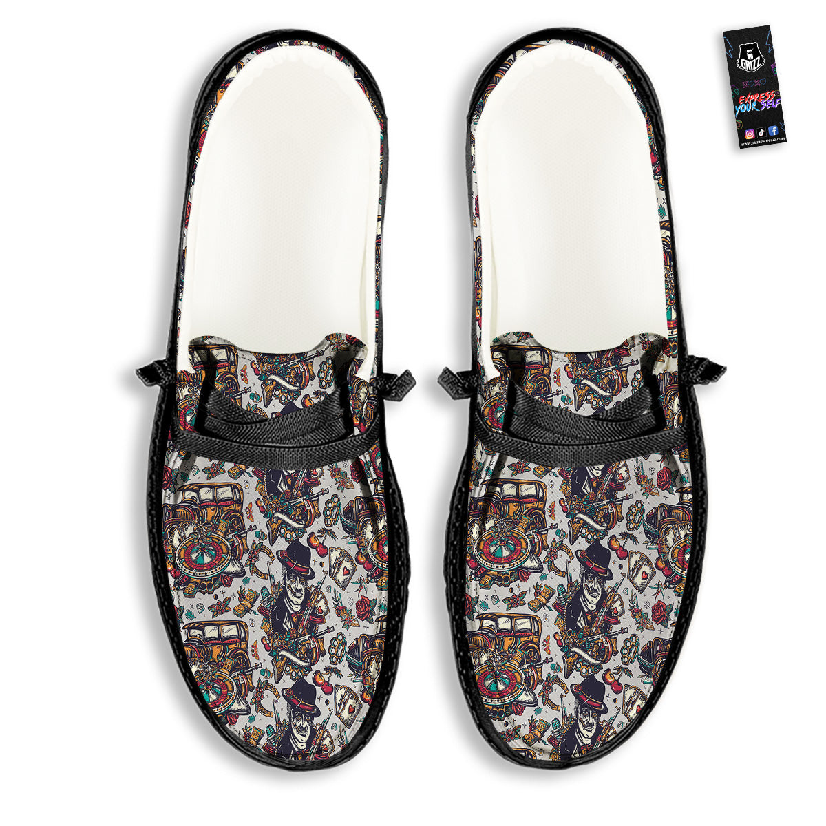 Gangsters And Criminal Tattoo Print Pattern Black Loafers-grizzshop