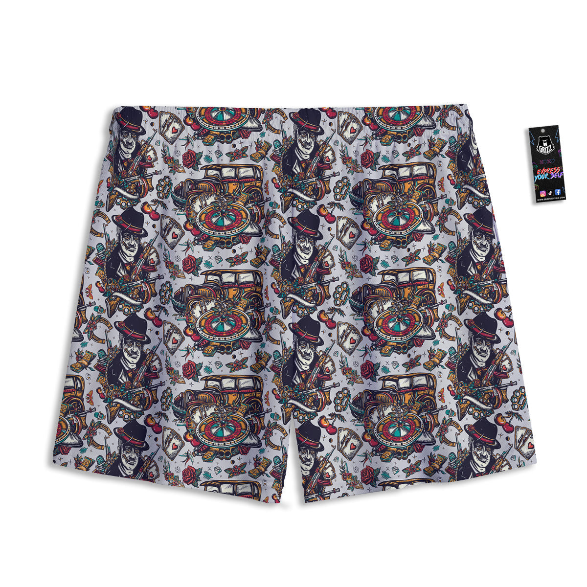 Gangsters And Criminal Tattoo Print Pattern Mesh Shorts-grizzshop