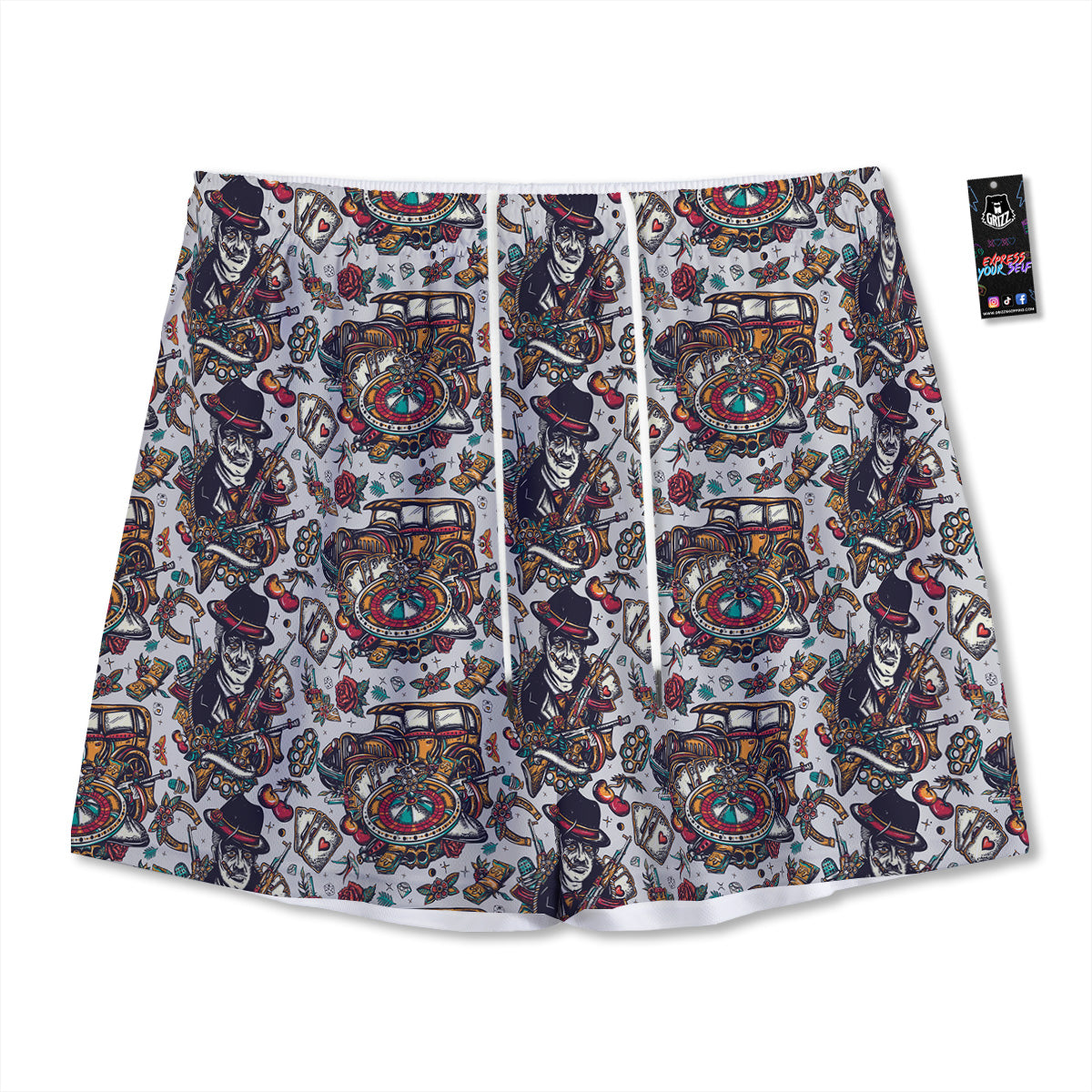 Gangsters And Criminal Tattoo Print Pattern Mesh Shorts-grizzshop